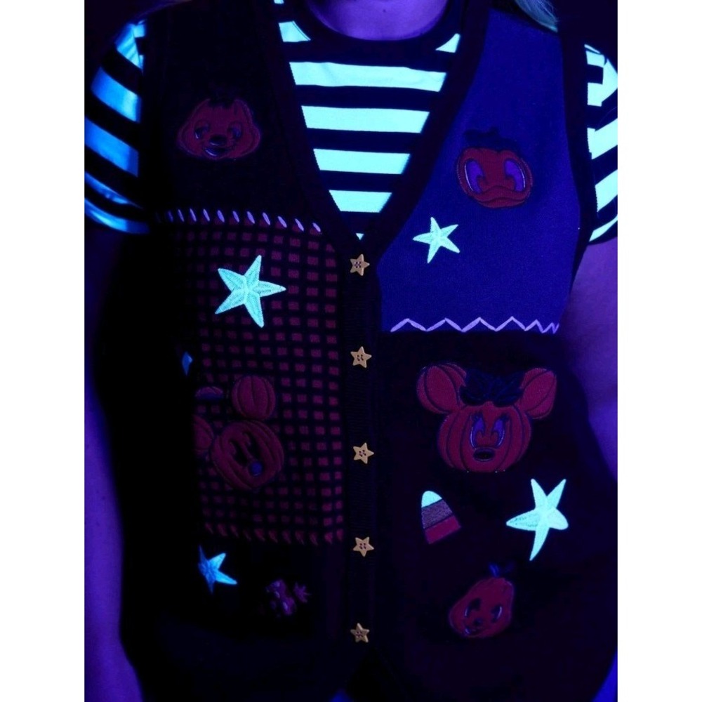 Disney Mickey & Friends Halloween Womens Glow-In-The-Dark Embroidered Vest MED